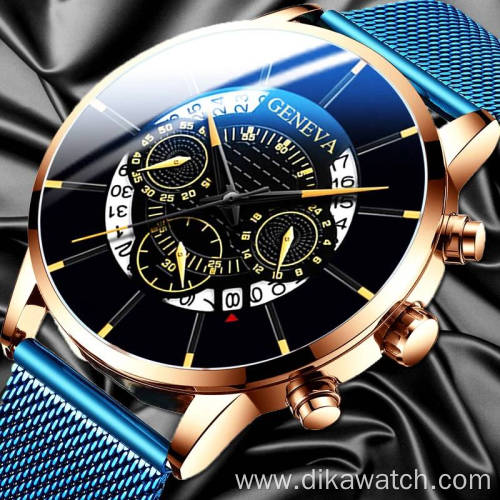 2021 Geneva Fashion Mens Watches Top Brand Luxury Quartz Wrist Watch Men Date Casual Gold Steel Relogio Masculino montre homme